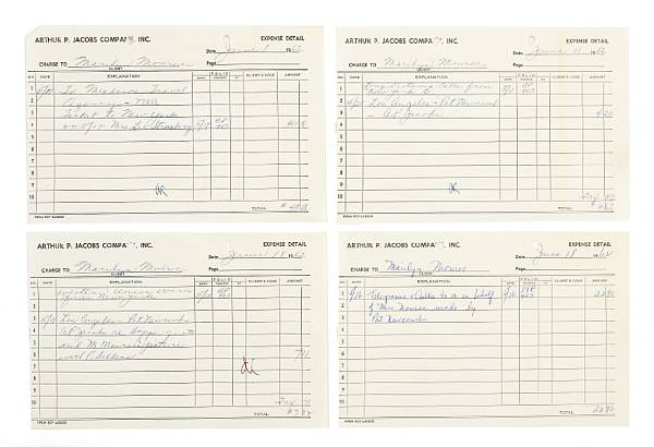 Appraisal: A Marilyn Monroe group of receipts from the Arthur P