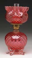 Appraisal: RARE CRANBERRY MINI LAMP S - Cranberry glass with diamond