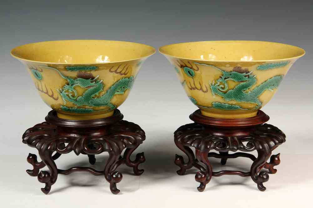 Appraisal: PAIR OF IMPERIAL DRAGON BOWLS - Pair of Chinese Imperial