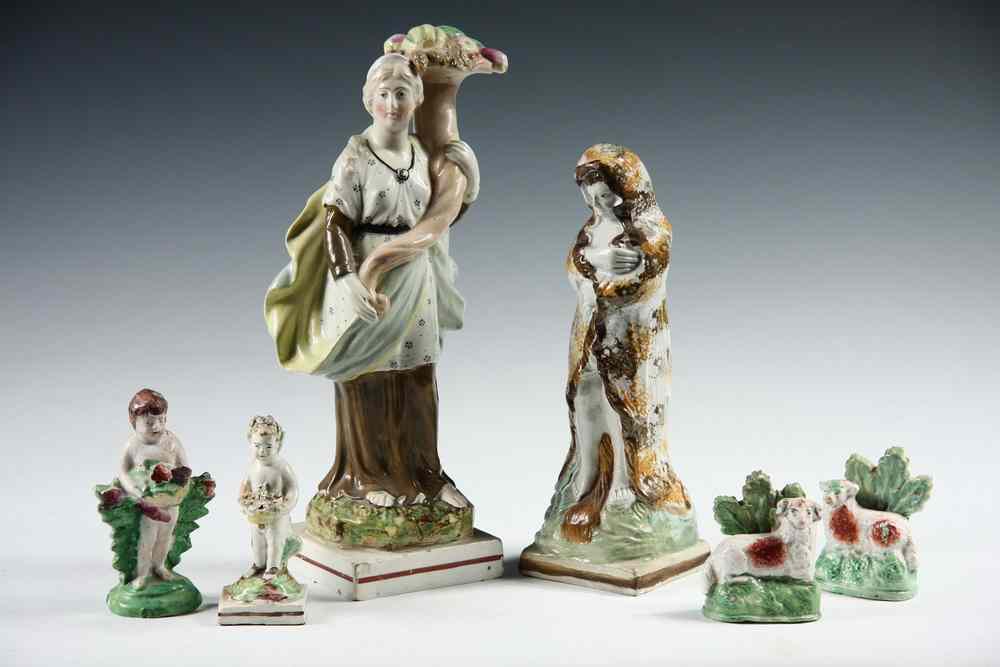 Appraisal: EARLY ENGLISH POTTERY FIGURES - Mostly Staffordshire Type including ''