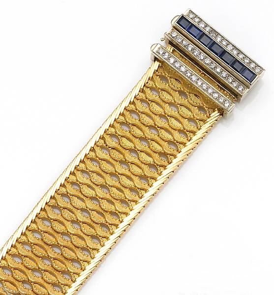 Appraisal: A retro sapphire diamond and eighteen karat gold buckle bracelet