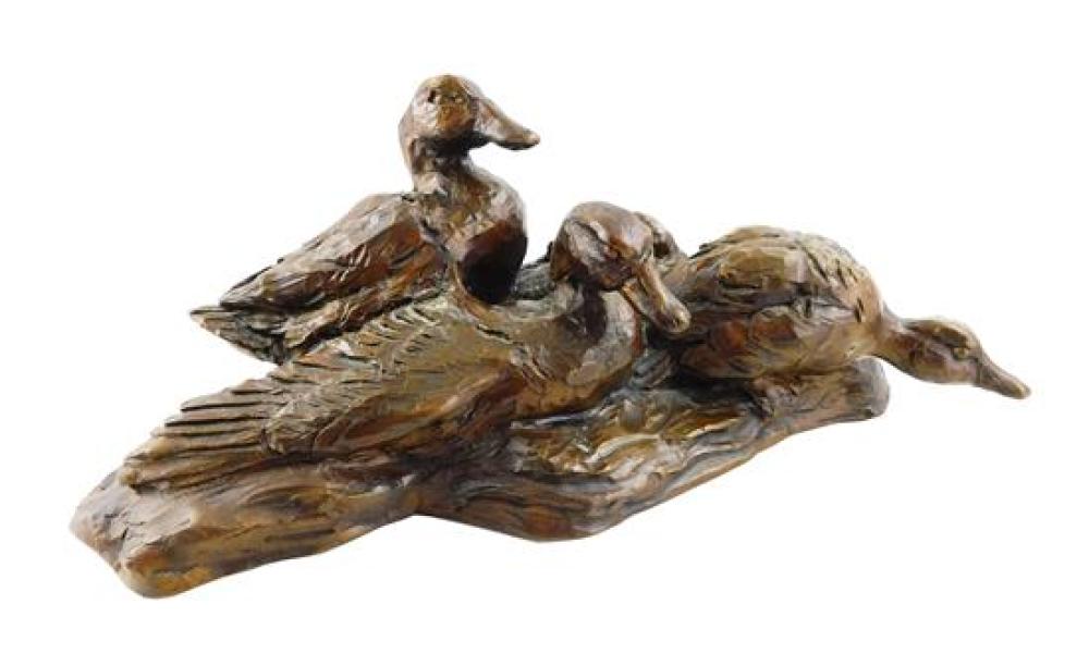 Appraisal: William Turner American b Duck Flock bronze sculpture ed depicts