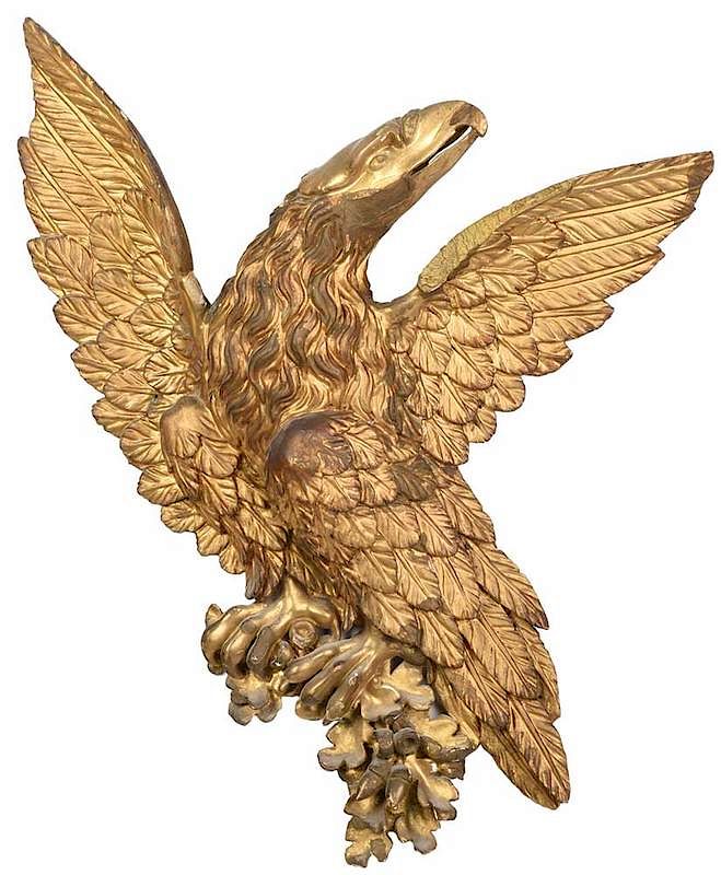 Appraisal: Carved Wood and Gilt Decorated Eagle Wall Plaque American late