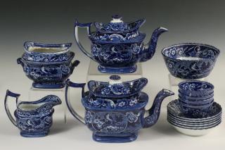 Appraisal: PCS DARK BLUE STAFFORDSHIRE TRANSFERWARE Collection of Pieces of Early