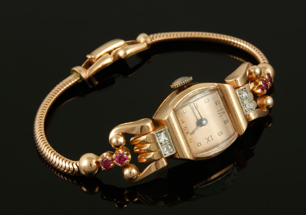 Appraisal: - K Rose Gold Diamond Ruby Watch Ladies K rose