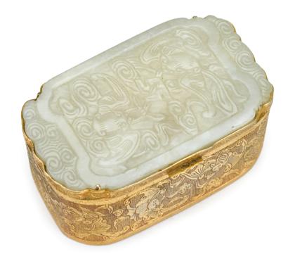 Appraisal: Chinese white jade and gilt-metal boxjade th century