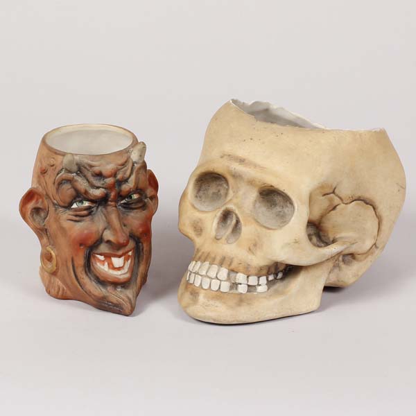 Appraisal: German E Bohne and Sohne German bisque skull tobacco jar