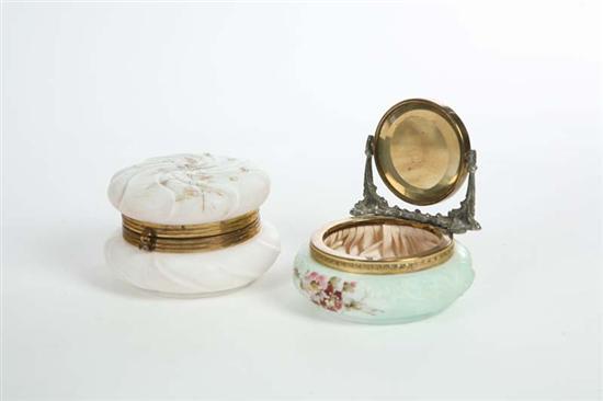 Appraisal: TWO SATIN GLASS DRESSER JARS One with a twist form