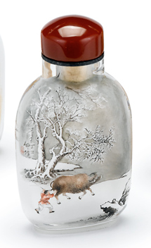 Appraisal: Chinese Ting Erh Chung painted glass snuff bottle Of ovoid