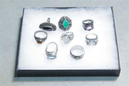 Appraisal: EIGHT RINGS All Sterling and marked '' '' or ''Sterling''