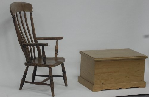 Appraisal: A stick back chair and a pine blanket box