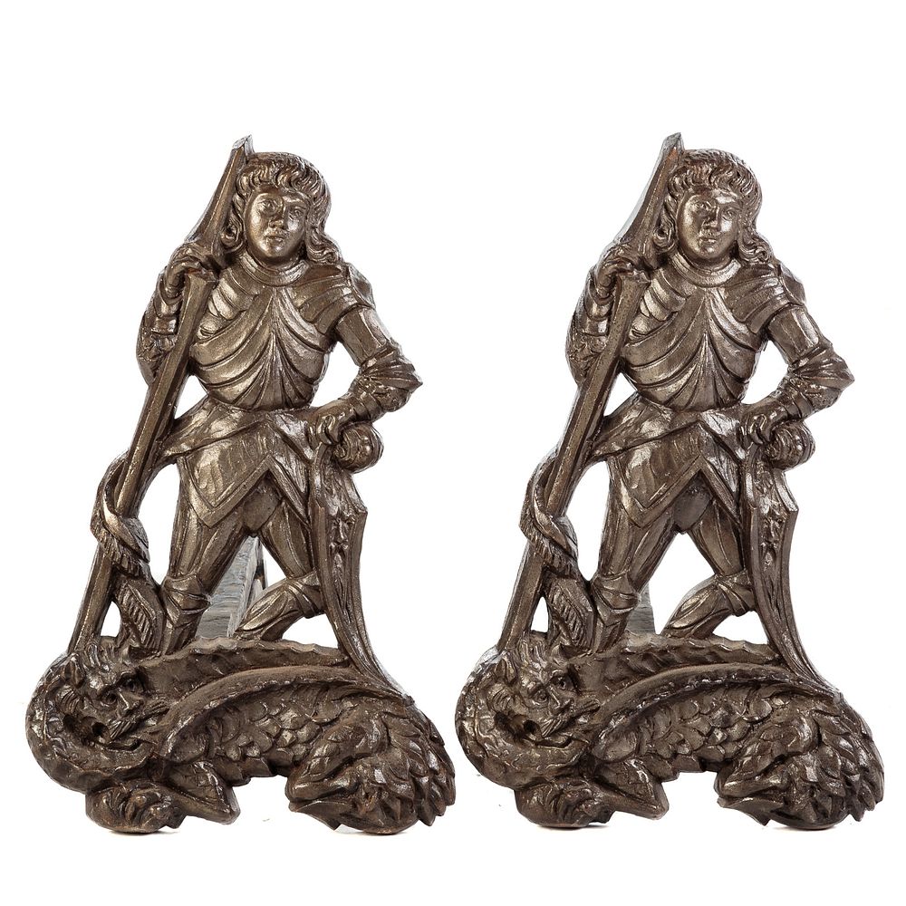 Appraisal: Pair of St George Cast Metal Andirons First half th