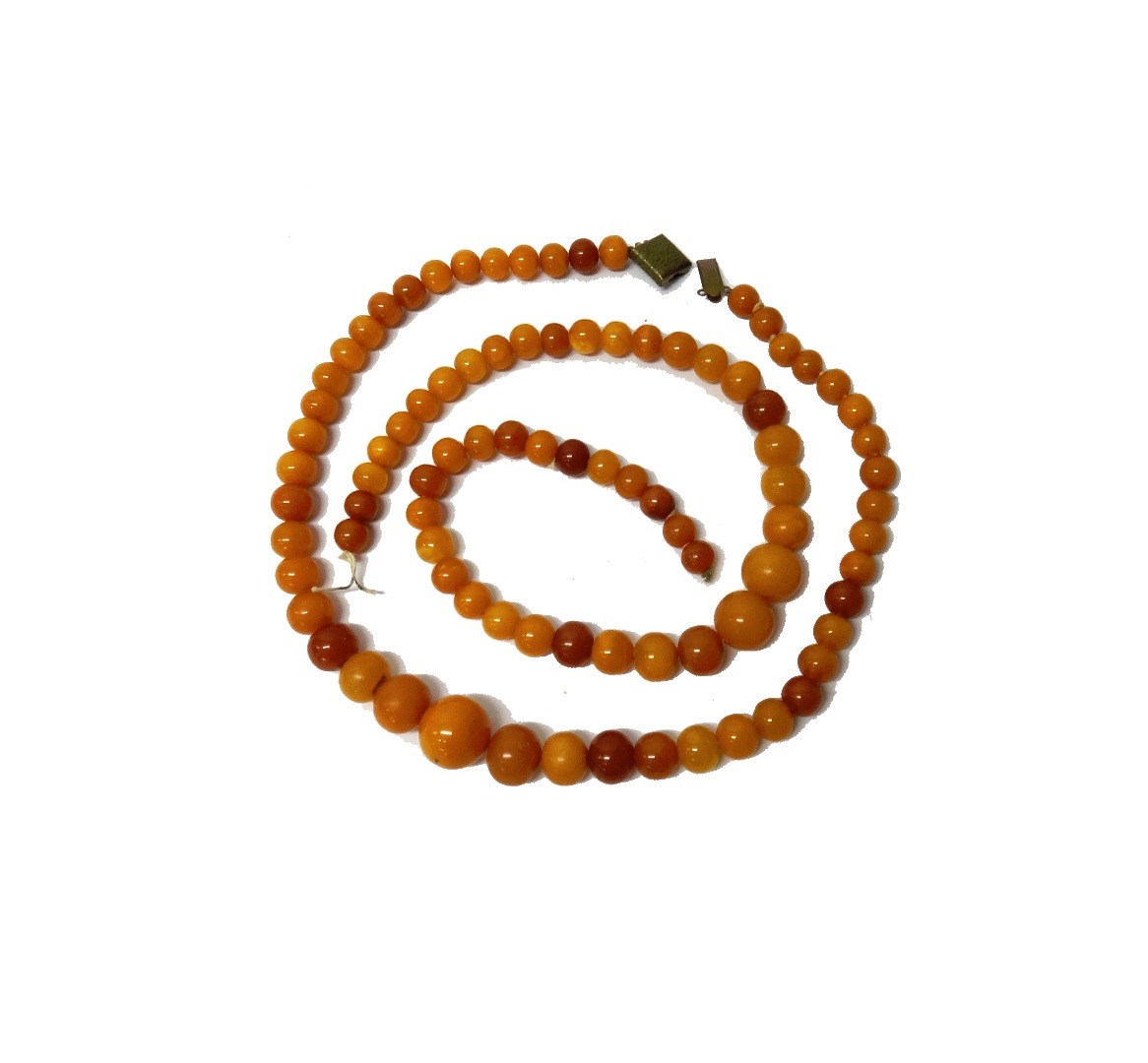 Appraisal: Two rows of graduated vary coloured butterscotch coloured amber beads