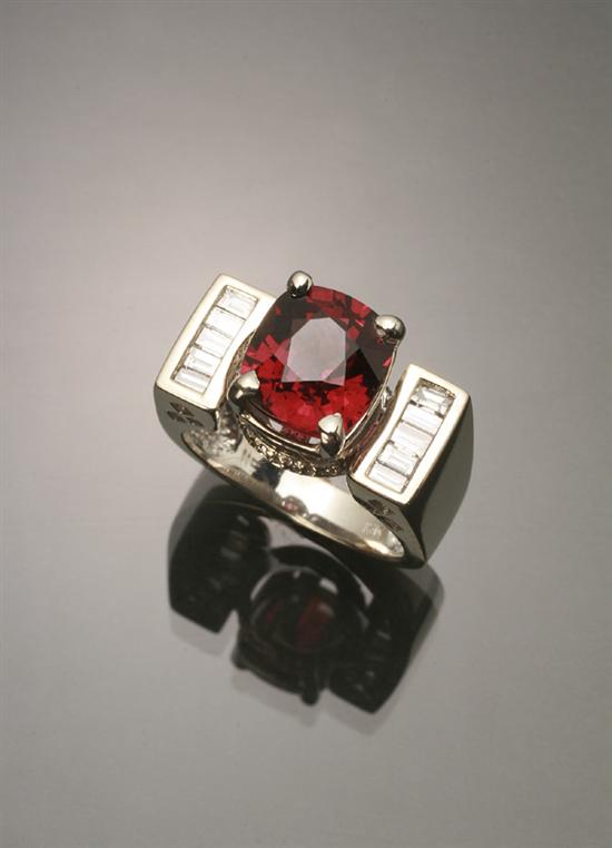 Appraisal: -Karat White-Gold Garnet and Diamond Dinner Ring Set with one