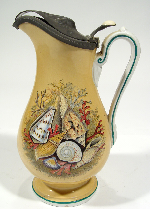 Appraisal: Victorian Pratt ware pottery jug with pewter mount and lid