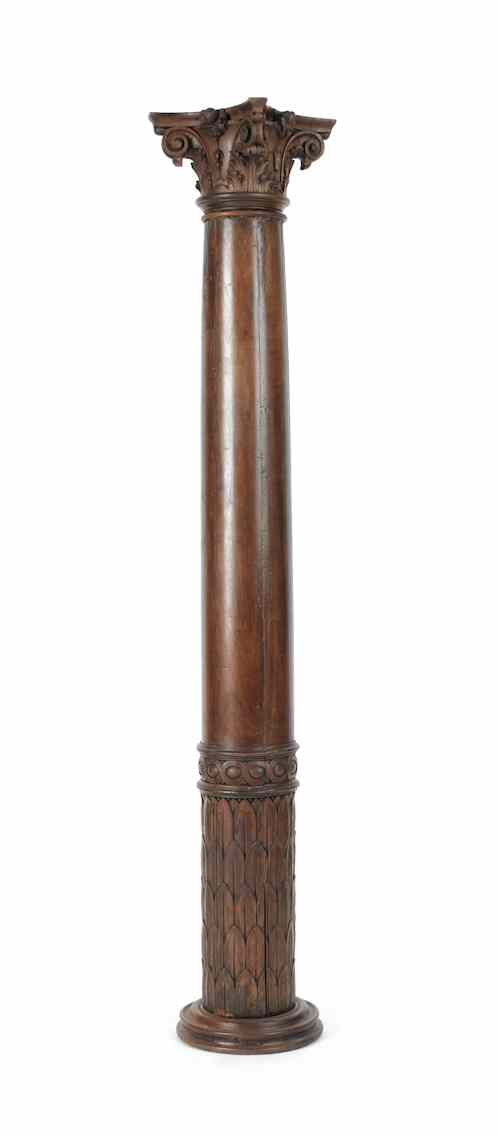 Appraisal: Carved mahogany column ca h