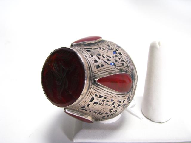 Appraisal: Rare Persian silver and carnelian intaglio carved ring with cabochon