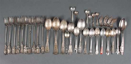 Appraisal: Thirty assorted silver salt spoons souvenir spoons and forks most