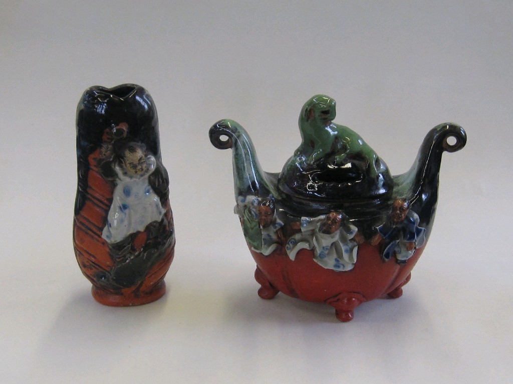 Appraisal: Japanese Sumida koro and cover with fo dog finial and