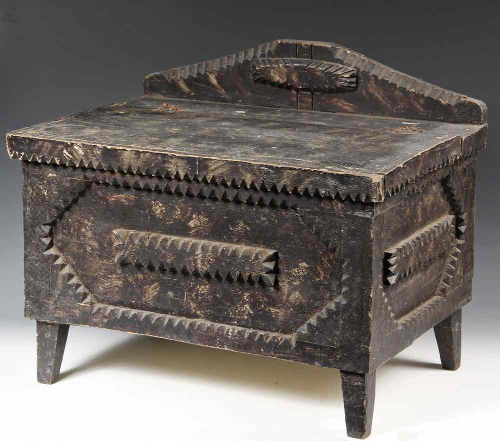 Appraisal: FOLK-ART BOX - Folk Art Softwood Carved and Painted Table