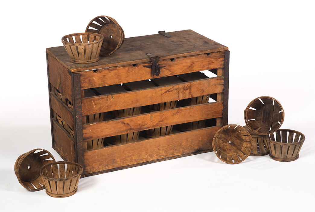 Appraisal: SHAKER BERRY CRATE WITH BERRY BASKETS American th century Original