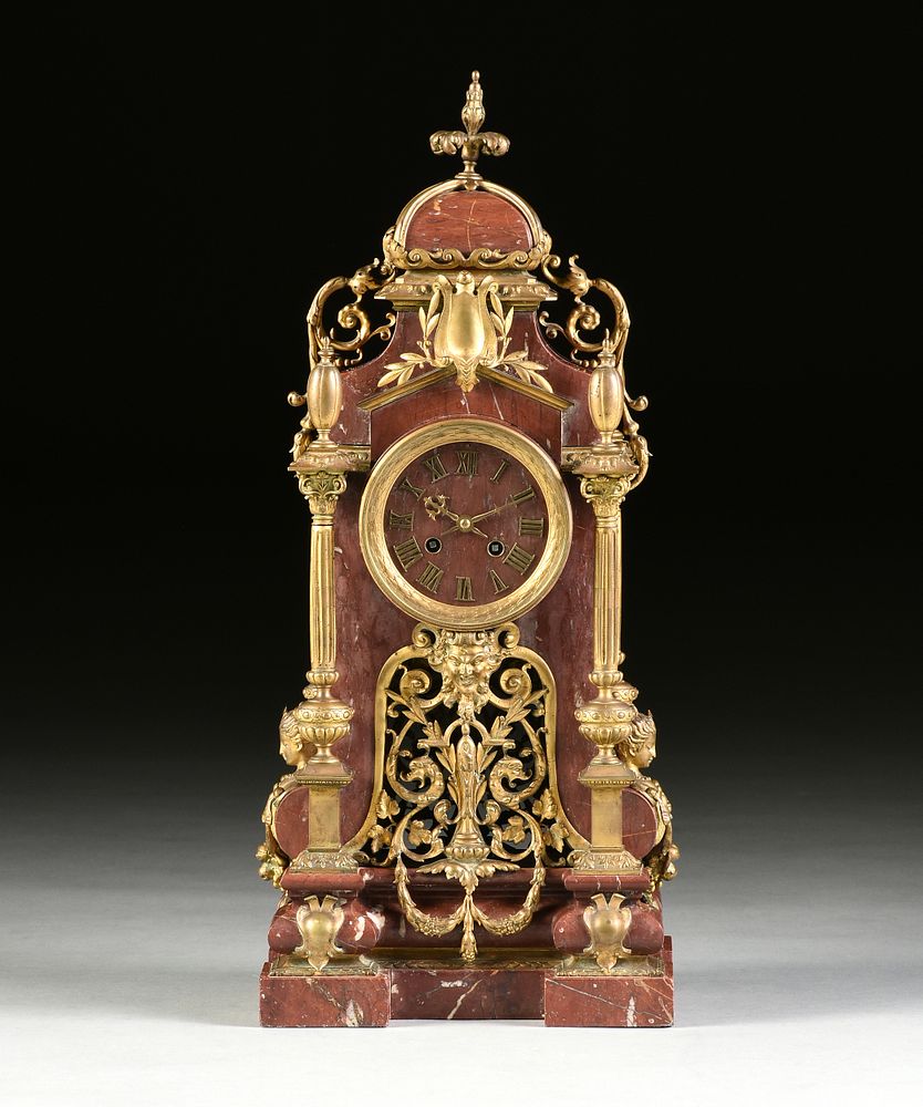 Appraisal: A RENAISSANCE REVIVAL ORMOLU MOUNTED ROUGE GRIOTTE CLOCK H F