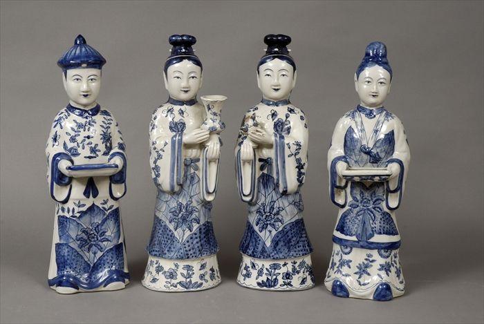 Appraisal: Set of Four Chinese Blue and White Porcelain Figures of