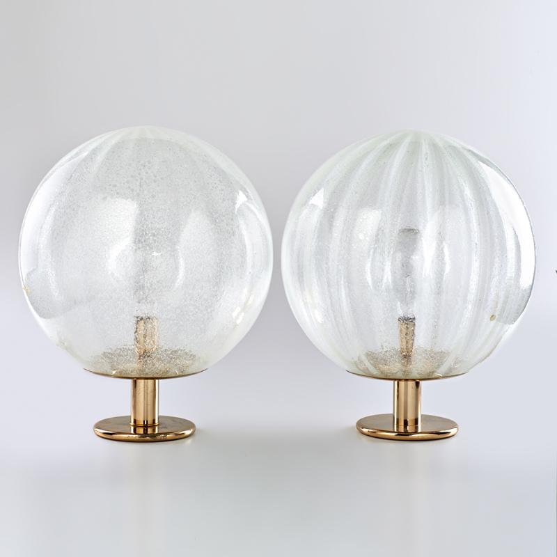 Appraisal: LA MURRINA Pair of bubbled glass globe lamps Italy s