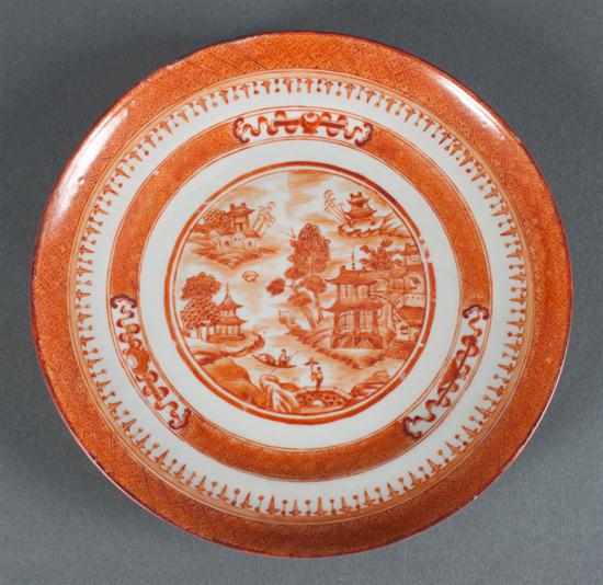 Appraisal: Chinese Export porcelain saucer with orange river scene decoration early