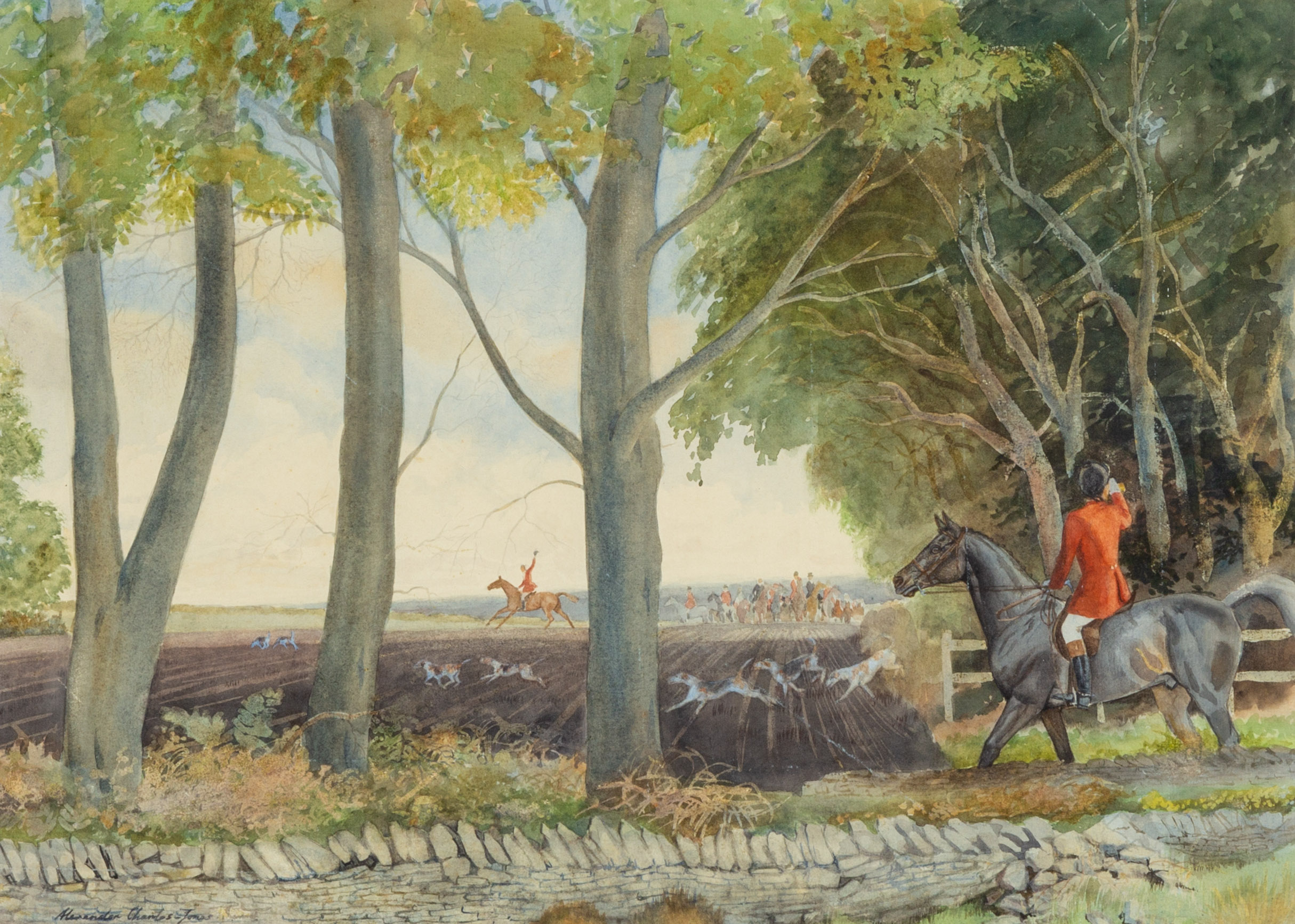 Appraisal: ALEXANDER CHARLES JONES ENGLISH - FOX HUNT MORNING watercolor signed