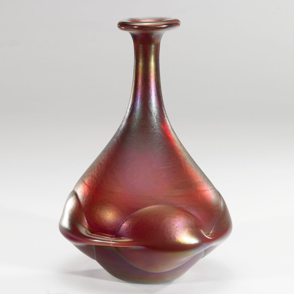 Appraisal: Dominick Labino American - Iridescent Copper Red Glass Vase engraved