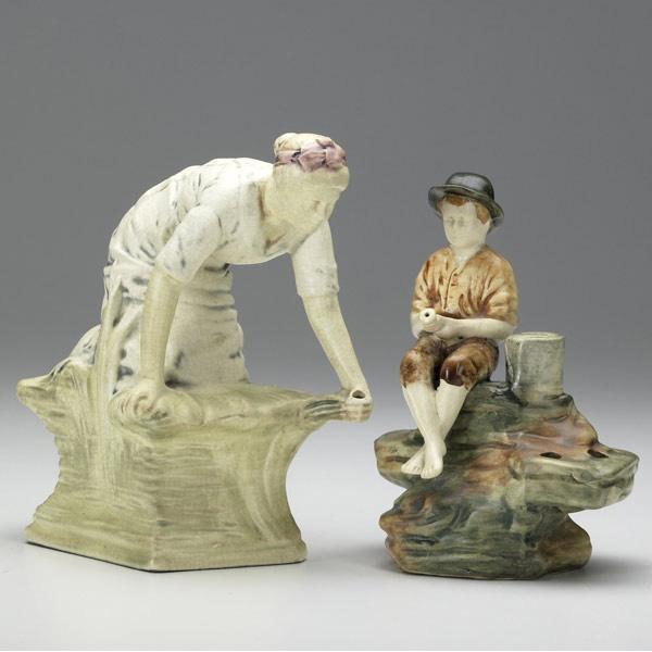 Appraisal: WELLER Muskota two flower frog figurines kneeling woman larger size