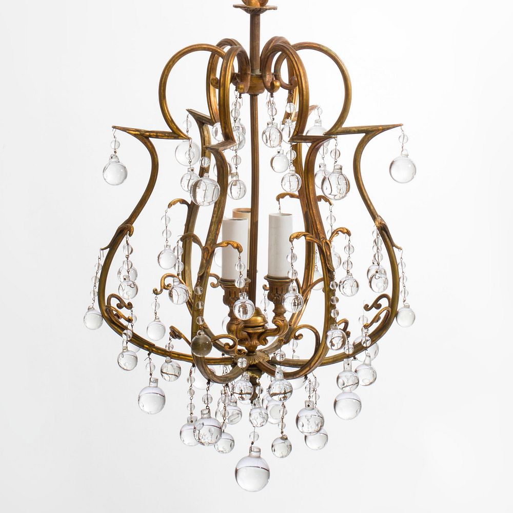 Appraisal: Small Hollywood Regency Style Gilt-Metal Wood and Glass Three-Light Chandelier