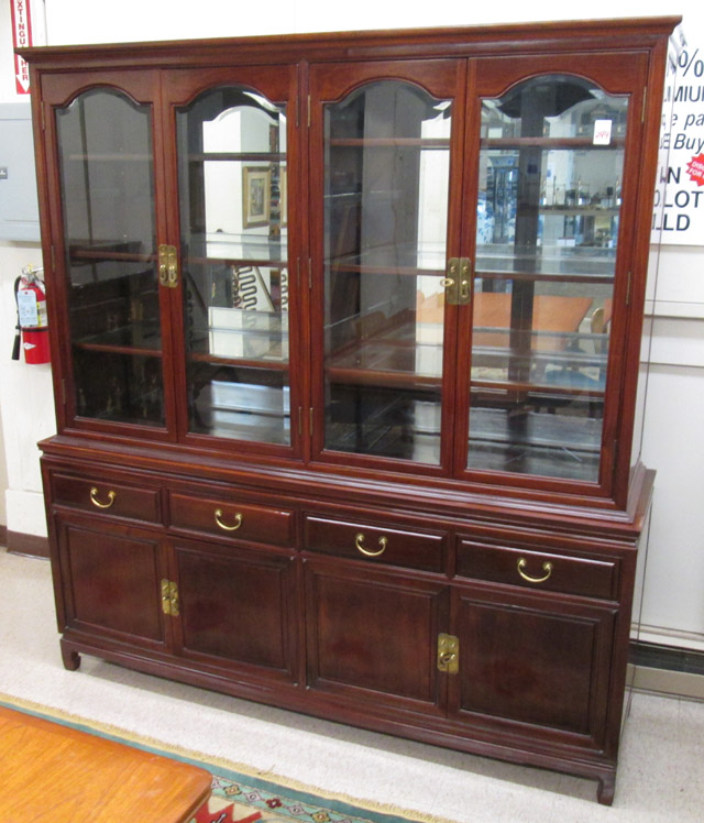 Appraisal: ROSEWOOD CHINA CABINET ON BUFFET Chinese th century the top