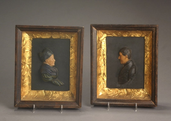 Appraisal: Two Continental Painted Wax Profile Portraits of a Lady and