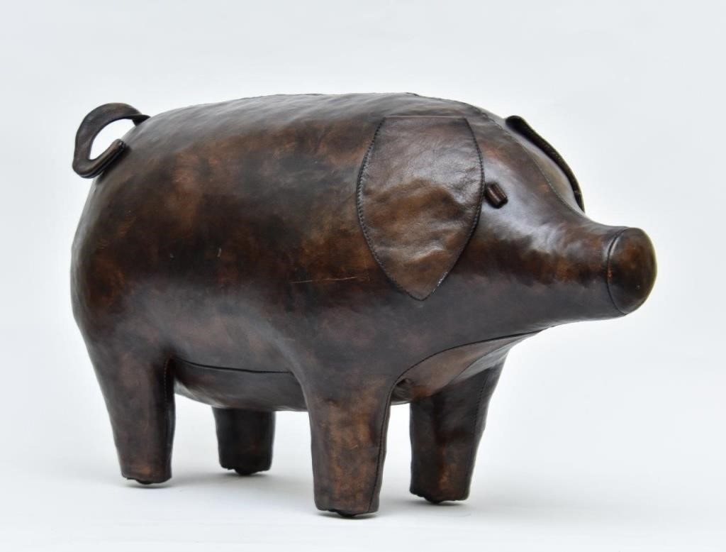 Appraisal: Leather pig footstool purchased Scully Scully Inc N Y h