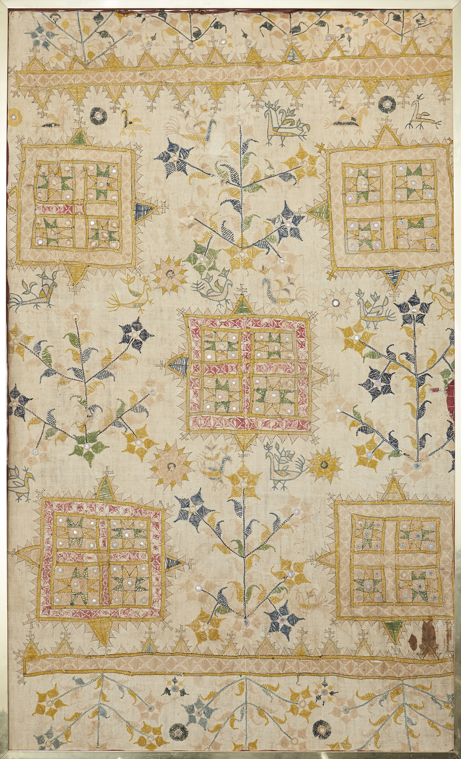 Appraisal: AN EMBROIDERED INDO-PORTUGUESE TEXTILE FRAMED CIRCA 'S Embellished with embroidered