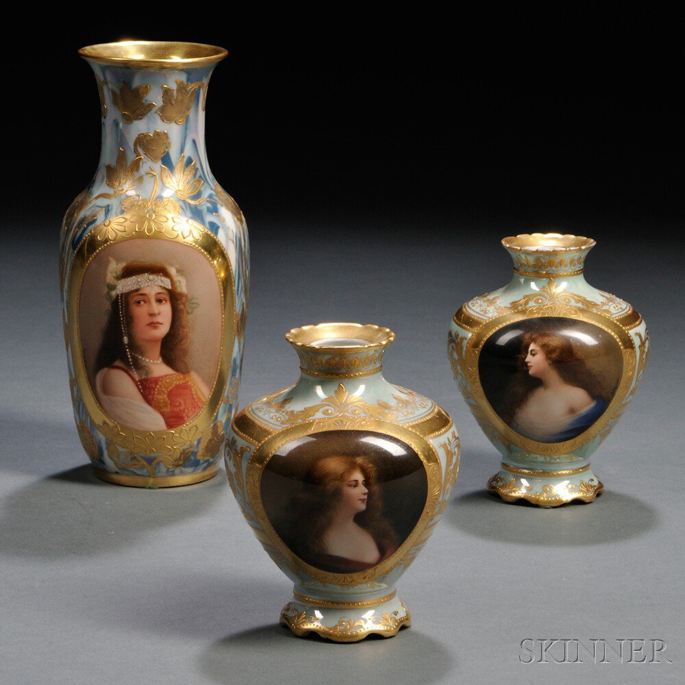 Appraisal: Three Vienna Porcelain Portrait Vases Austria late th early th