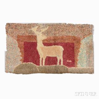 Appraisal: Hooked Rug with Deer probably New England c - the