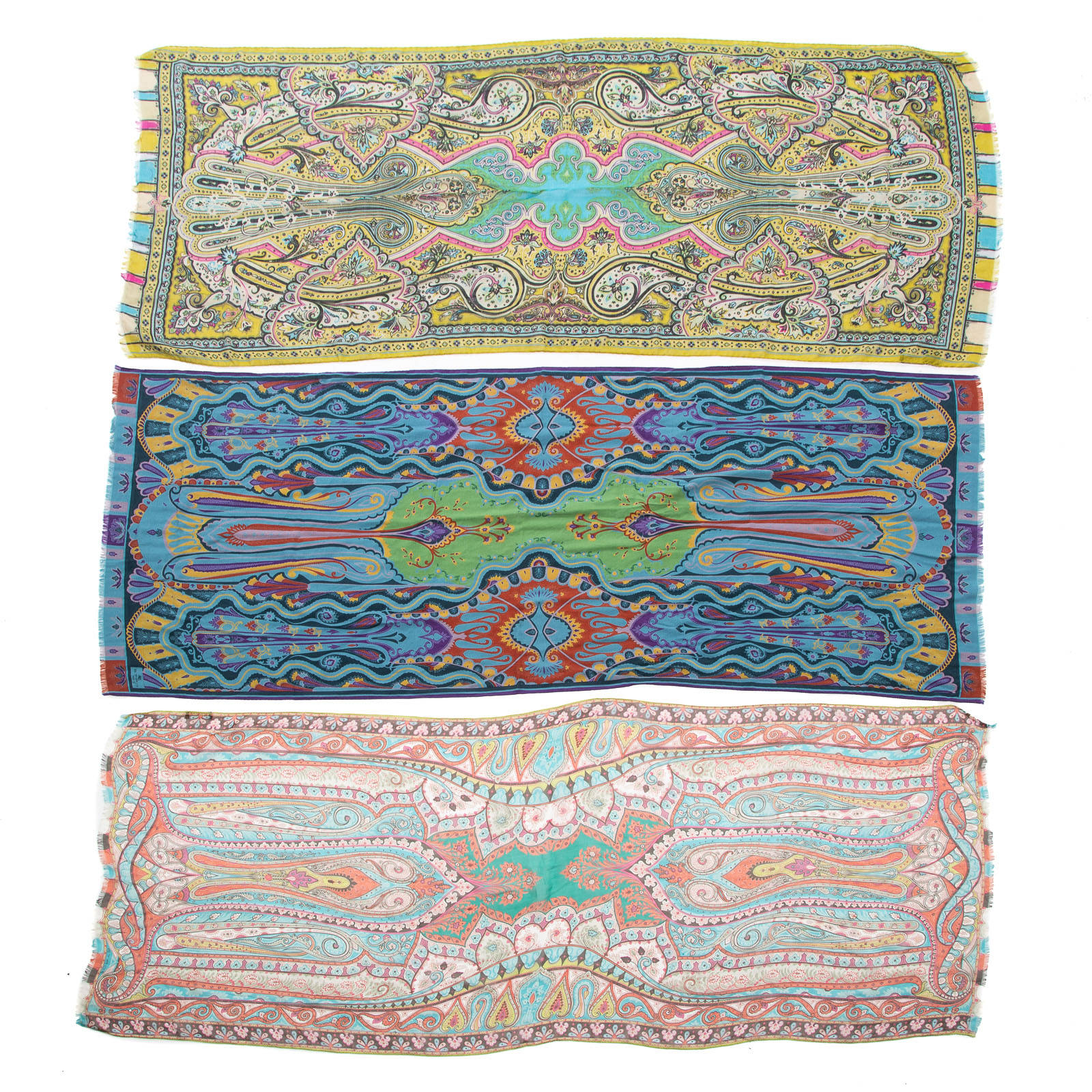 Appraisal: THREE ETRO SILK WOOL SCARVES A green and multicolor Etro