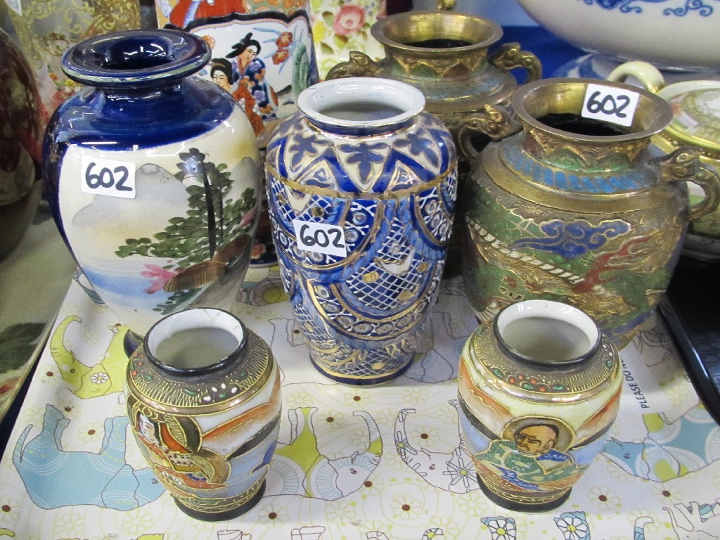 Appraisal: Tray lot of assorted oriental vases to include enamelled bronze