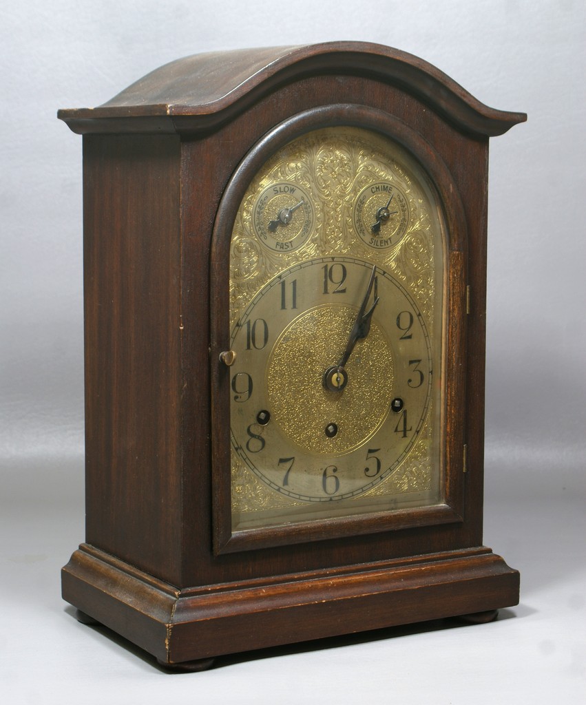 Appraisal: German mahogany Westminster Chime mantle clock Kienzle movement wire chime