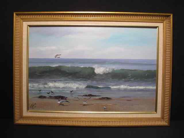 Appraisal: th century oil on board seascape painting Framed and matted