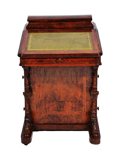 Appraisal: A VICTORIAN WALNUT DAVENPORT DESK with burr walnut and boxwood