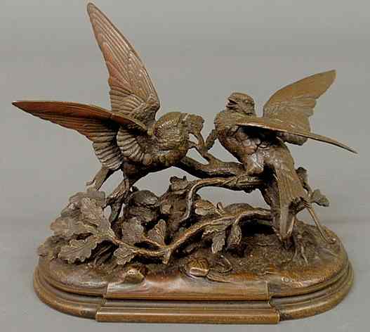 Appraisal: Moigniez Jules French - bronze of two birds perched on