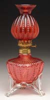 Appraisal: UNUSUAL CRANBERRY MINI LAMP S - variant Beaded rib cranberry