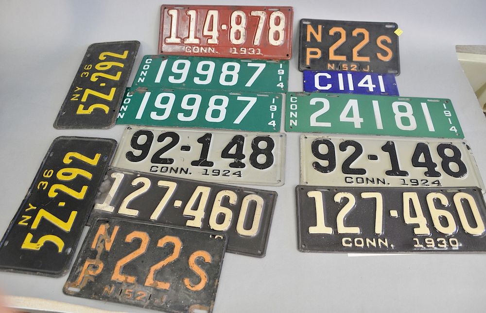 Appraisal: Group of license plates including small enameled plate pair of