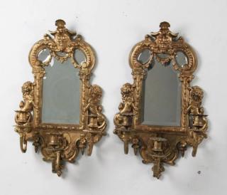 Appraisal: PAIR OF FRENCH GILT BRONZE LIGHT MIRRORED SCONCES PAIR OF