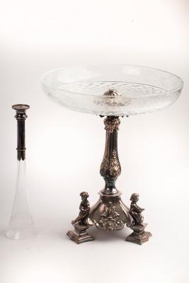 Appraisal: A silver plated table centre piece with glass vase and