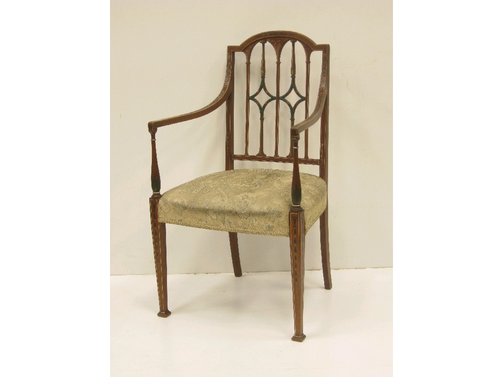 Appraisal: A th Century satinwood Elbow Chair the back painted trailing